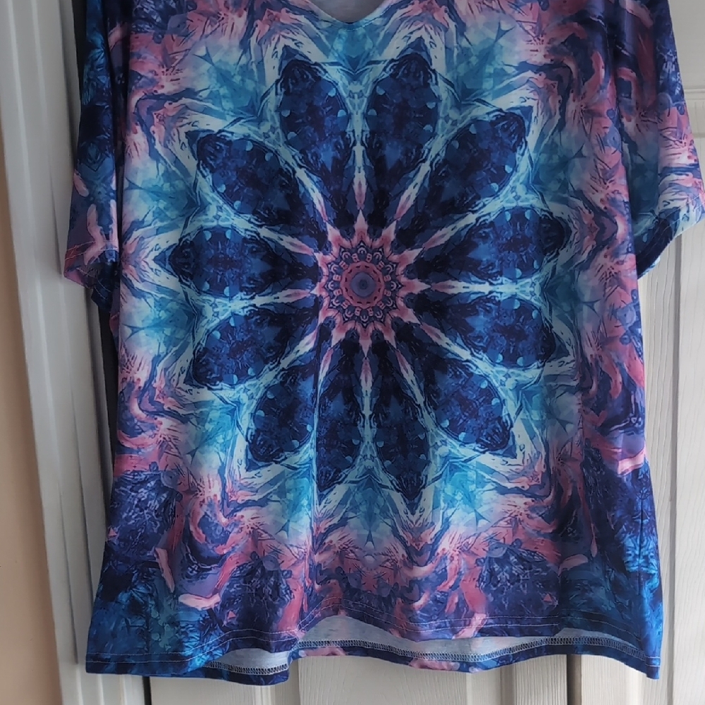 Blue and Pink Mandala Print Women's Top